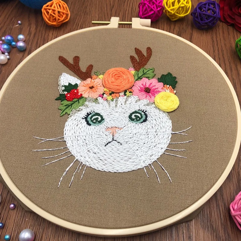 modern hand embroidery mother's day gift Cat embroidery kit beginner kit full kit cat cross stitch embroidery kit materials included