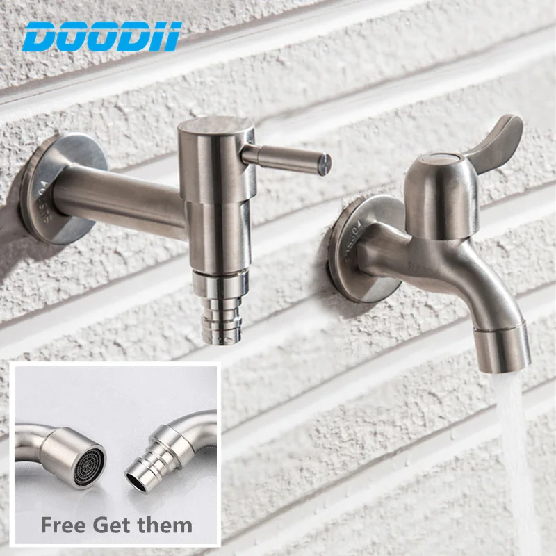 304 Stainless Steel Garden Faucet Wall Mounted Outdoor Bibcock Garden Wash Basin Mop Lengthen Faucet Mop Pool Taps