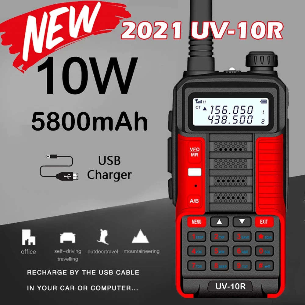 Baofeng-Walkie Talkie profesional UV10R 2021 canales, VHF UHF, banda Dual, Radio bidireccional, CB Ham, Baofeng, UV5R, UV mejorada, 10R, 128