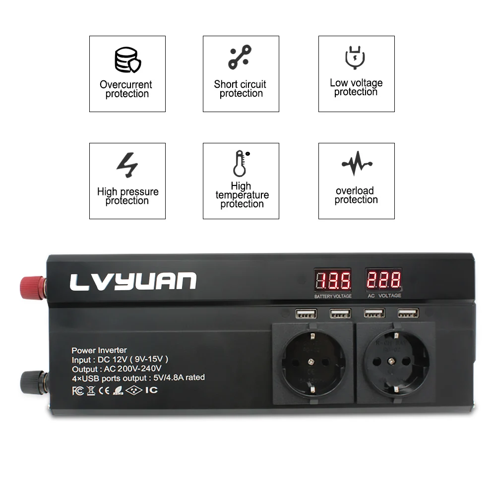 Автомобильный инвертор 6000 Вт пиковая мощность DC12V/24V to230V ЕС розетка со