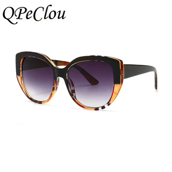 

QPeClou 2020 New Fashion Oversize Stripe Cat Eye Sunglasses Women Brand Designer Big Cateye Frame Sun Glasses Female Gray Shades