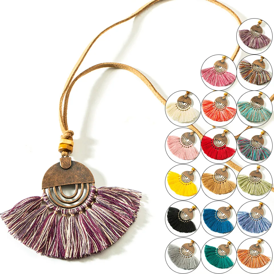 New Tassel Necklace 18 Colors Choice Fringe Sweater Necklaces Boho 80cm Long Necklace Women Gifts Maxi Choker Statement Jewelry (3)