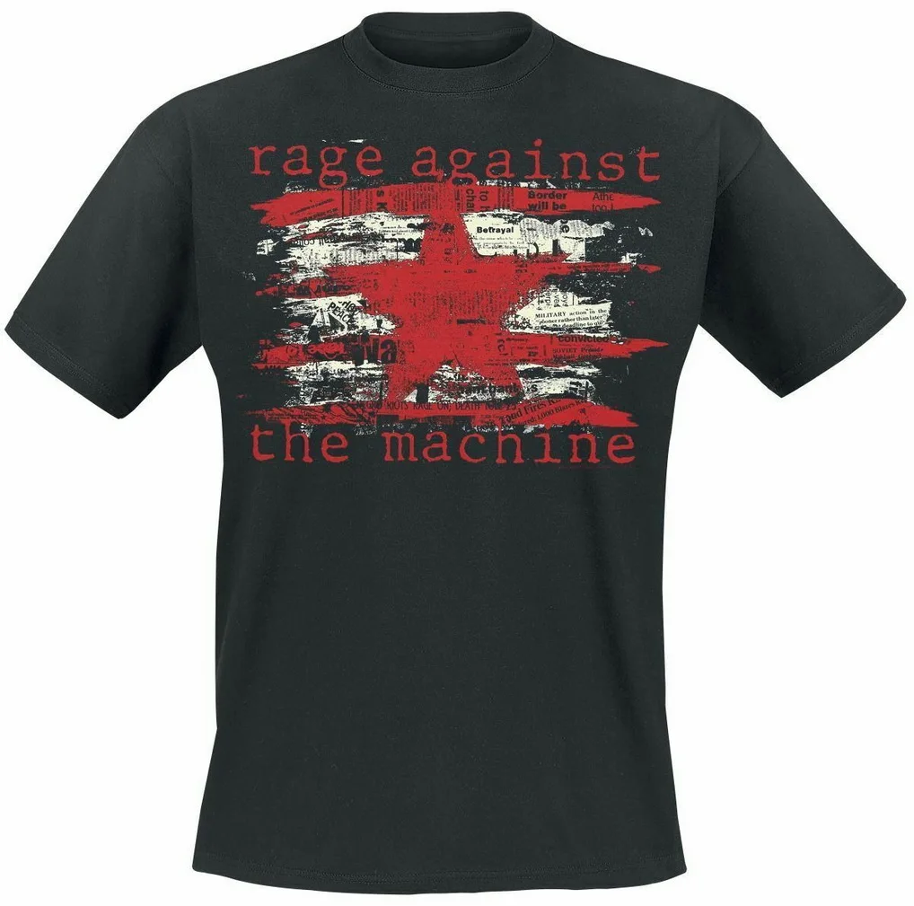 Футболка с надписью «Rage Against The Machine», черная футболка с круглым вырезом