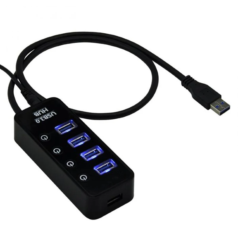 4 USB Умное зарядное устройство, Супер Скоростной usb-концентратор с USB 3,0 портами данных+ 1 умный зарядный порт с адаптером питания, Синий светодиодный коммутатор - Цвет: 4 USB