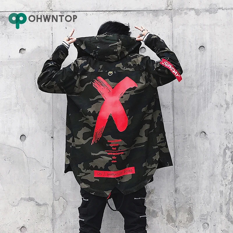 

Men camouflage Jacket High Street Ribbon Patchwork Cotton Men X Print Bomber Coat Autumn Harajuku Pilot Flight Jacket Streetwear
