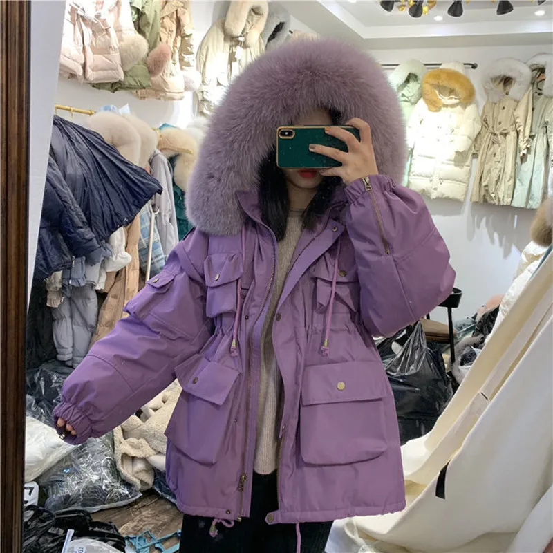 Новинка корейский большой натуральный Лисий мех зимняя куртка для женщин 90%