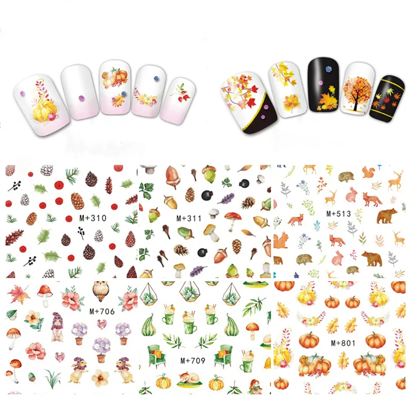 

1 Sheet Mixed Patterns Nail Sticker Water Decals Flowers Maple Leaves Pumpkin Transfer Nail Art Accessories DIY Nails Design