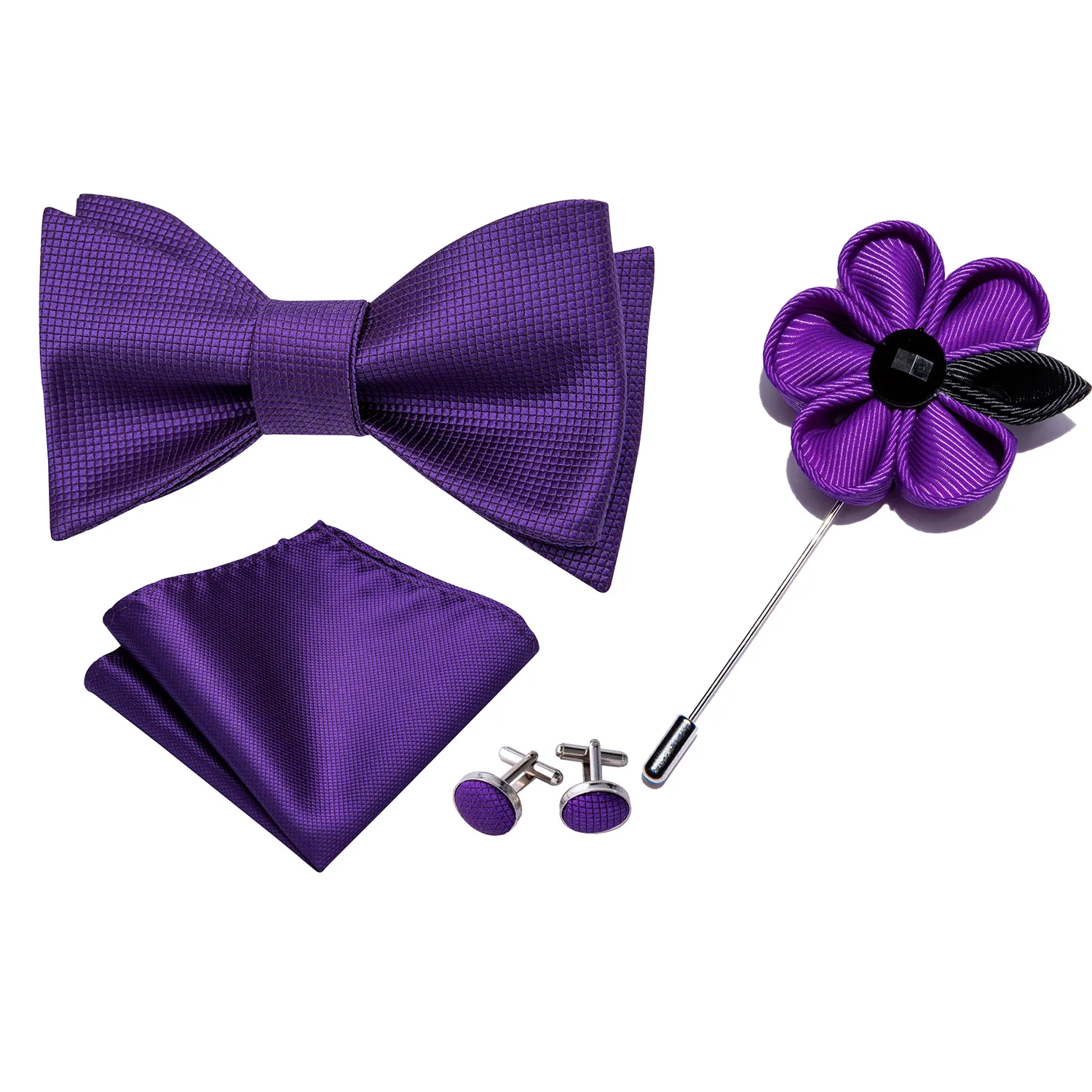 Фиолетовый галстук-бабочка для мужчин самозавязанные банты пейсли шелковый галстук набор карманные Квадратные запонки бутоньерка подарок для свадебной вечеринки Барри. Ван - Цвет: LH-1035-XH-211