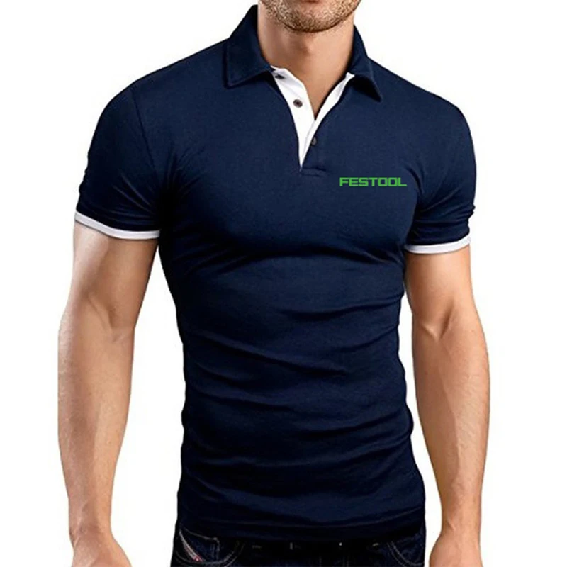 Mens Breathable Solid Color Polo Shirt Summer Tee