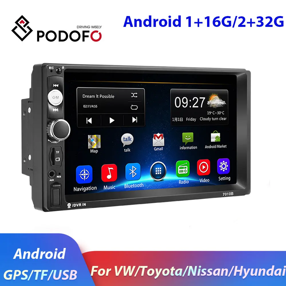 Podofo 2din Android автомобильный Радио gps Автомобильный мультимедийный плеер 2 DIN