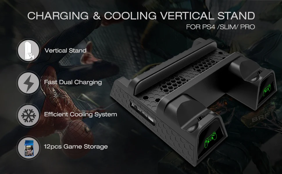 Вентилятор охлаждения совместим с обычной PS4/PS4 Pro/PS4 Slim, контроллер зарядной док-станции с охлаждающей вертикальной подставкой