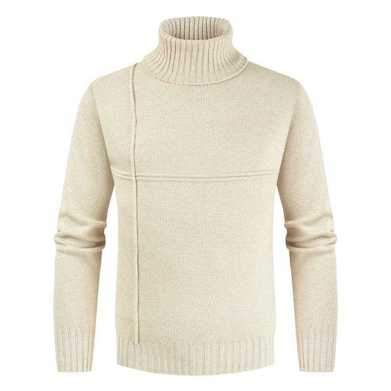 

NEGIZBER 2019 Winter Off White Sweater Men Casual Striped Mens Pullovers Solid Slim Fit Warm Turtle Neck Sweater Men Pull