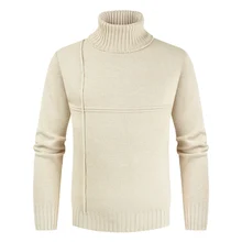 NEGIZBER 2019 Winter Off White Sweater Men Casual Striped Mens Pullovers Solid Slim Fit Warm Turtle Neck Sweater Men Pull