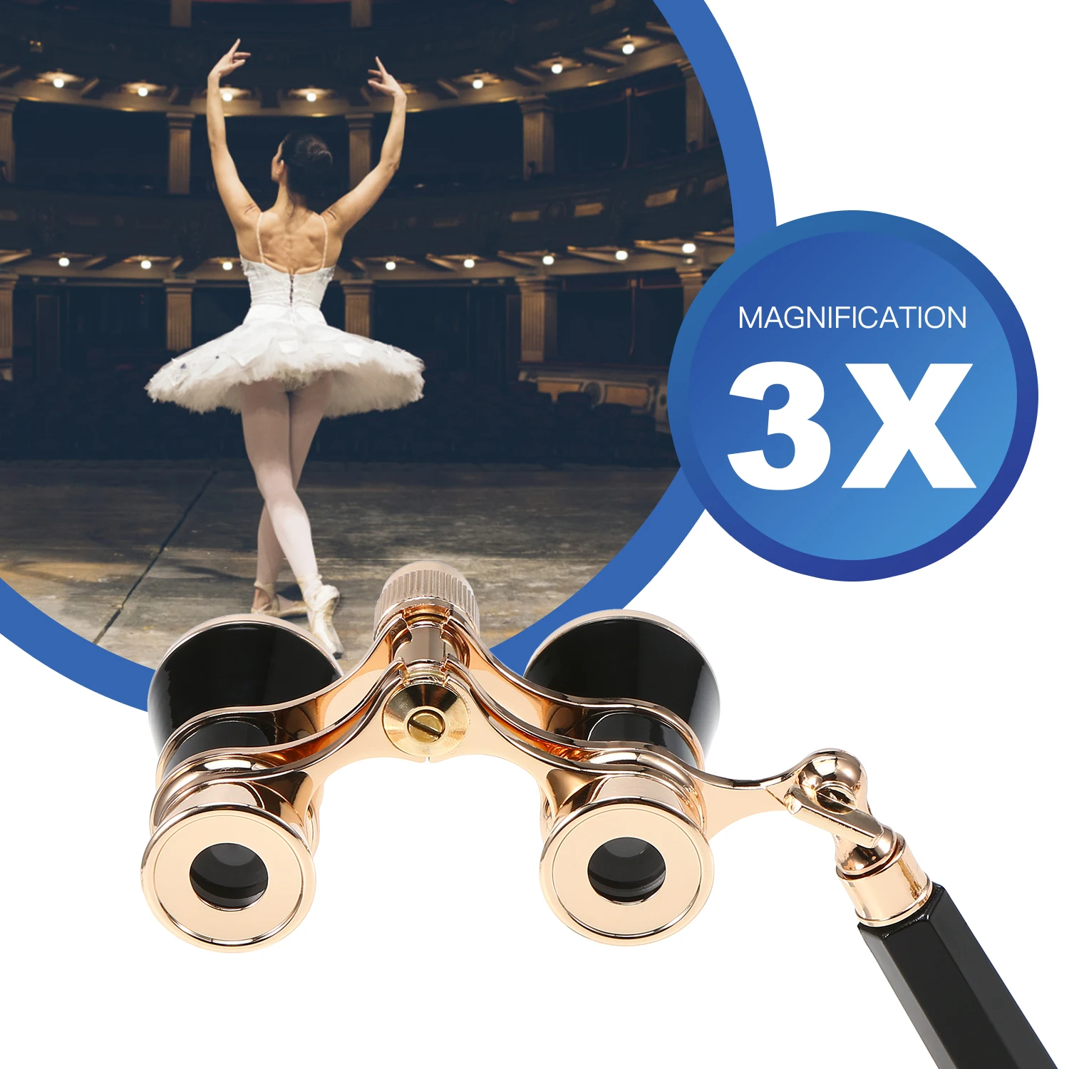 

3x25 Mini Theater Binoculars with Handle for Musical Concert Stage Drama Opera Glasses Lens Retro Metal Body