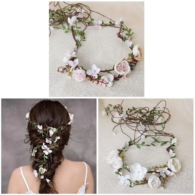1.5M Bride Wedding Headband Crown Floral Headdress Flower Beach Party Halloween Hairband