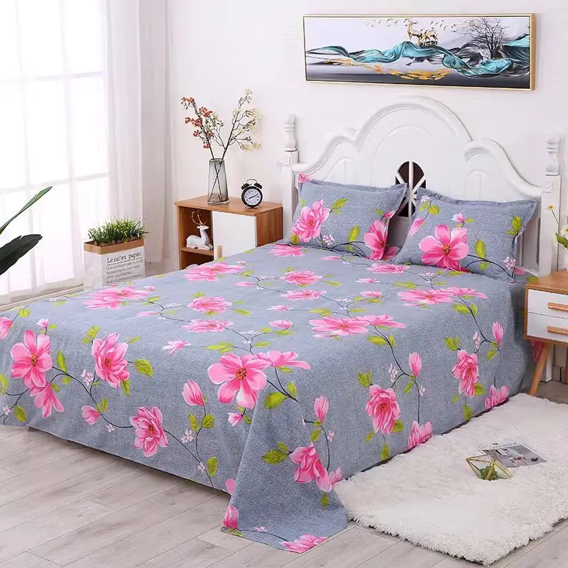 

100% Polyeste Bed Sheet with Pillowcase Printed Fitted Sheet With Elastic Bed Linen Mattress Cover 1Pcs Bed sheet +2PC Bed Sheet