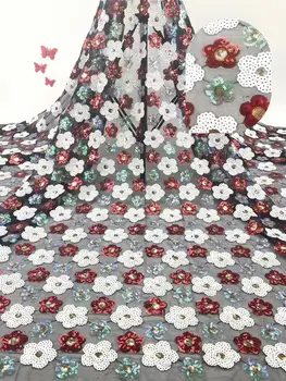

Sequins African Lace Fabric Embroidered Nigerian Laces Fabric Bridal High Quality French Tulle Lace Fabric For Wedding Party