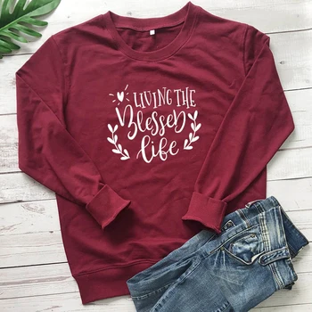 

Living The Blessed Life New Women Harajuku Outerwear Tracksuits Pink Hoodie Ulzzang Round Neck Streetwear Ladies Tops Drop Ship