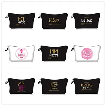 

1pcs Bridal Shower Wedding Decoration Makeup Bag Team Bride To Be Bachelorette Hen Party Cosmetic Bag Gift for Bridesmaid -S