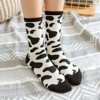 

Popsoker Black and White Cow Socks New Texture Zebra Pattern Stripes Student College Style Long Tube Funny Autumn and Winter