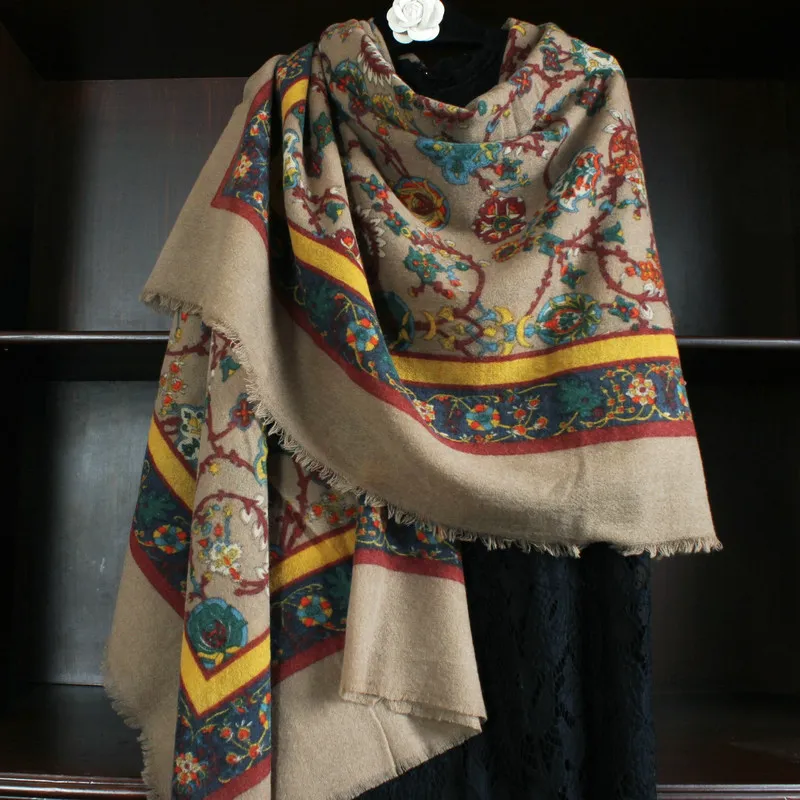 Extra Large Blanket Scarves Shawl Floarl Print 100 Wool Scarf Wraps