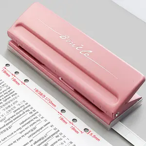 Carevas Adjustable 6-Hole Desktop Punch Puncher for A4 A5 A6 B7 Dairy Planner Organizer Six Ring Binder with 6 Sheet Capacity, Size: 19.8, Pink