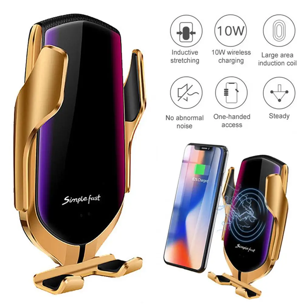 

R2 Automatic Clamp Car Wireless Charger 10W Quick Charge Mount for Iphone XR XS Samsung S10 S9 Qi Infrared Sensor Phone Holder