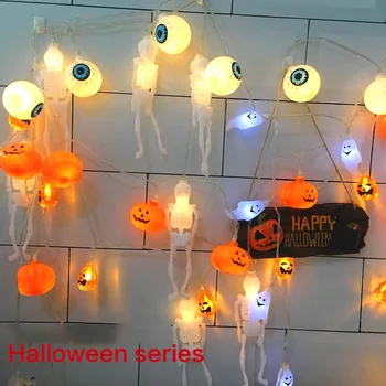 

New LED Halloween decorations string 3m pumpkin ghost skeleton spider bat battery box lights 1.5m hot white color