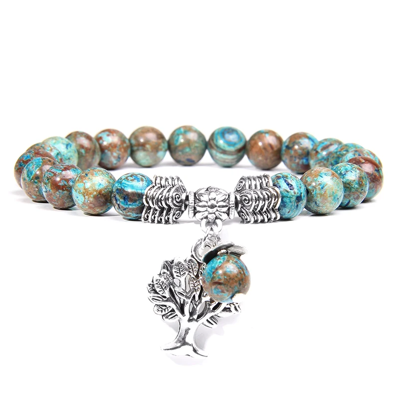 Stone Bead Bracelet Men Natural Lapis Lazuli Stone Beads Life Tree Charm Women Fashion Adjustable Braid Couples Jewelry