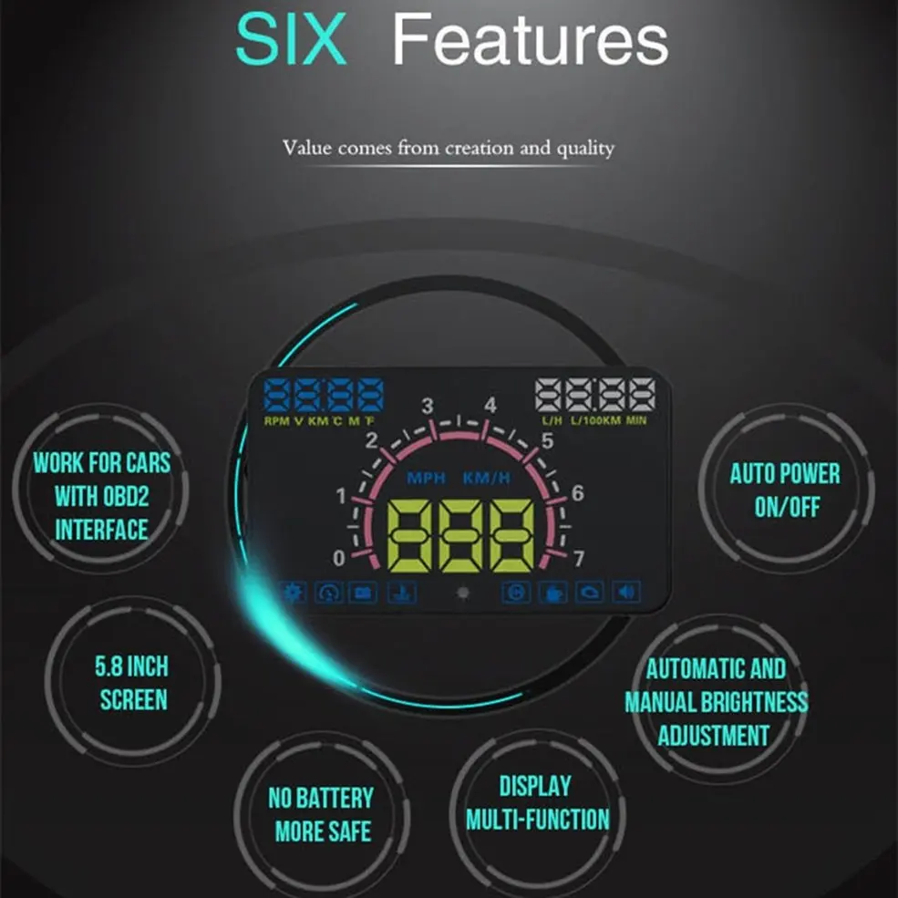 5.8-Inch OBD II Universal Hud Head Up Display Windshield Projector Hud Projector OBD2 EUOBD Car Driving Speed Meter