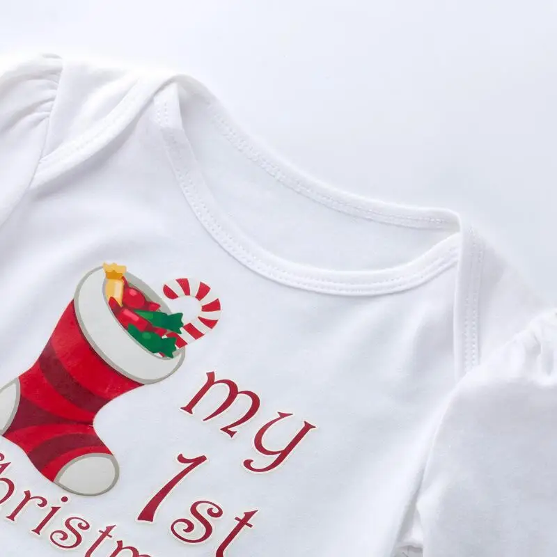 Рождественская праздничная одежда со снежинками Детские хлопковые комбинезоны костюмы для первого дня рождения комбинезон с оборками повязка на голову 2 шт. Одежда для новорожденных девочек
