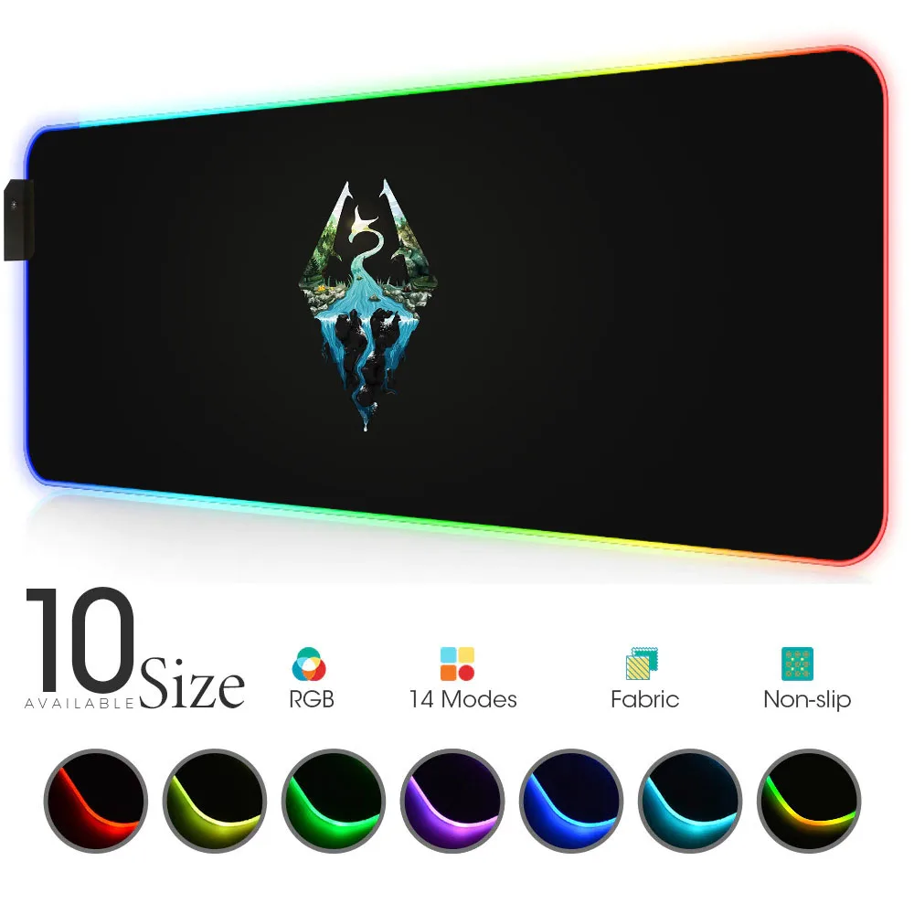 

Skyrim RGB Mouse Pad Black Gamer Accessories Large LED MousePad Gaming 80x30cm PC Desk Play Mat with Backlit full desk joker