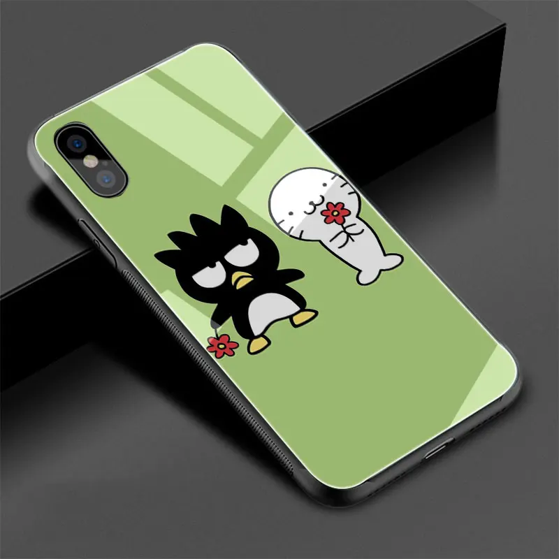 Прохладный Пингвин BAD Марка Badtz Maru закаленное стекло ТПУ Черный чехол для iPhone 11 Pro X или 10 8 7 6 6S Plus Xr Xs Max
