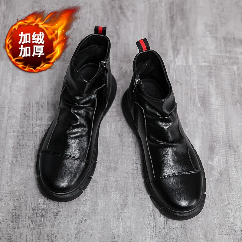 Зимние мужские ботинки; высокое качество; Модные Черные ботильоны; Уличная обувь на плоской подошве; нескользящие теплые зимние ботинки; повседневные ботинки; кроссовки
