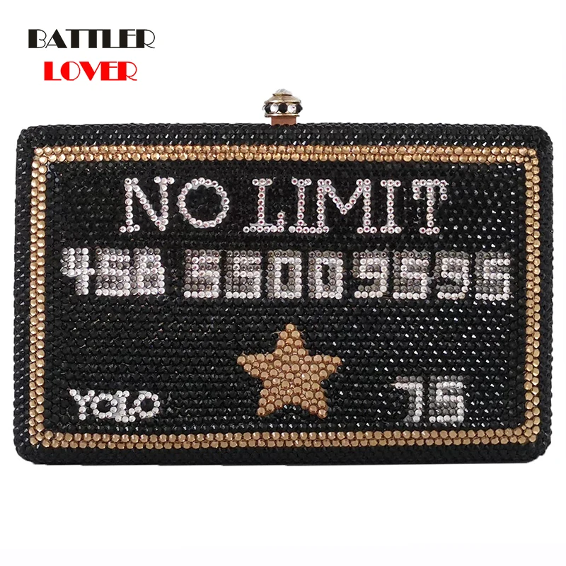 Women Bags 2020 No Limited Black Card Yolo Women Crystal Clutch Purse Metal Box Evening Bags Wedding Party Minaudiere Handbags