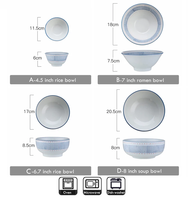 Китайская кухня столовая посуда керамическая чаша рамен большая супница синяя полоса чаши для риса и супа чаша