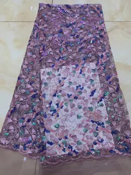 

3D Flowers Sequins Latest African Cord Lace Fabrics High Quality 2020 Nigerian Lace Fabric for Wedding African Lace Fabric