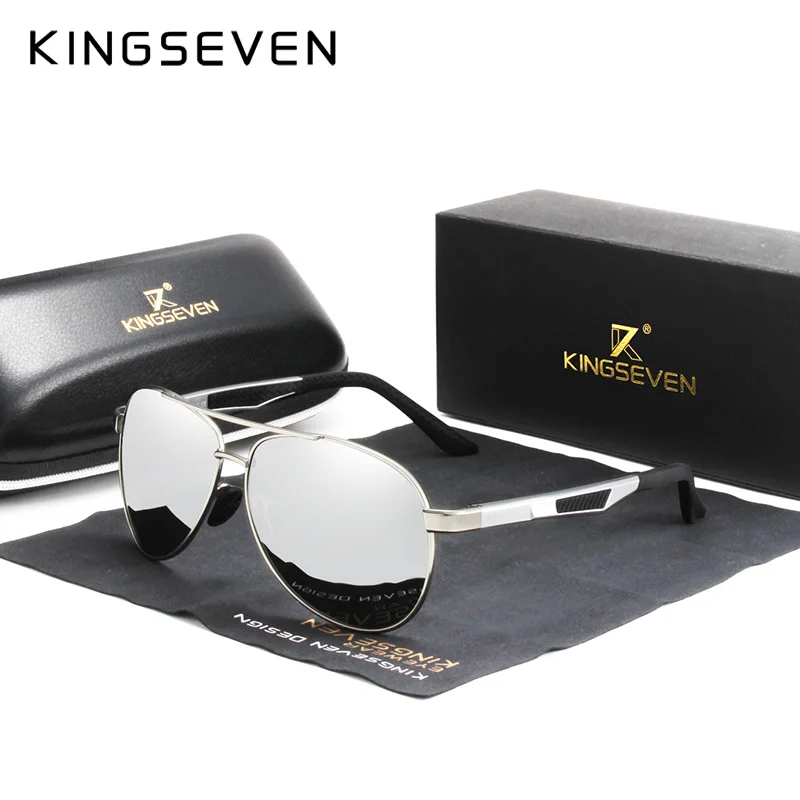 KINGSEVEN, мужские винтажные Поляризованные солнцезащитные очки, алюминиевые мужские солнцезащитные очки, Брендовые мужские зеркальные очки с покрытием для вождения N7720 - Цвет линз: Mirror Silver