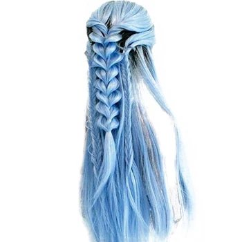

1 Pcs Black Gradient Sky Blue Full Wig Long Straight Cosplay Party With Net High Quality Natural Lifelike Wig Cosplay Wig