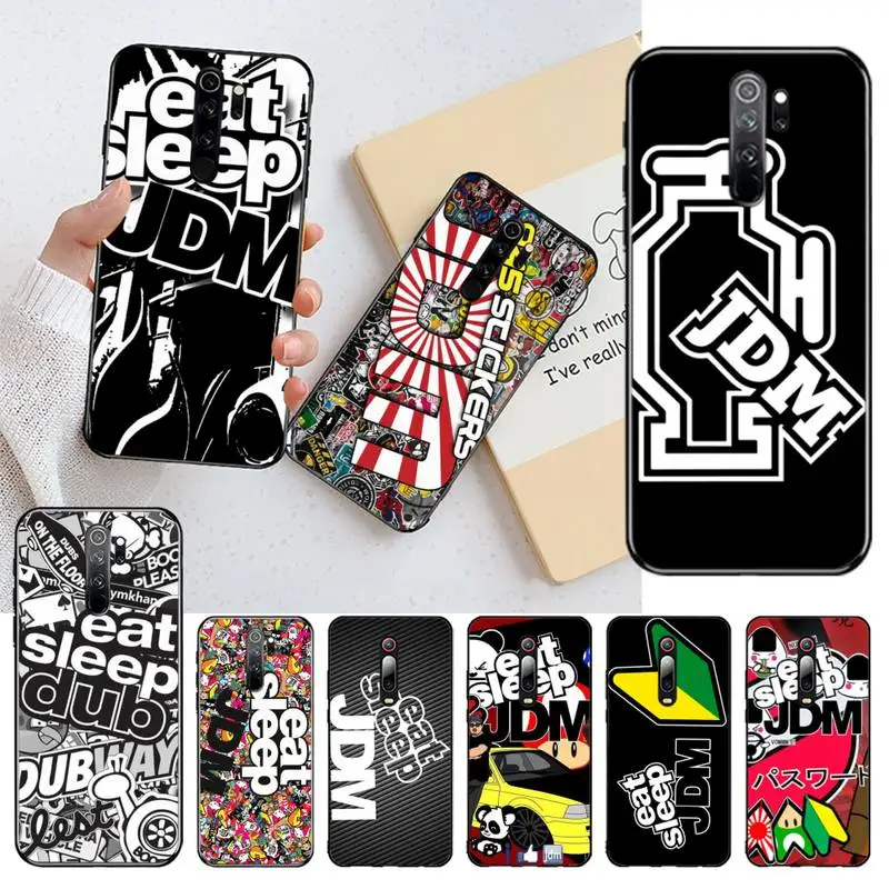 YJZFDYRM eat sleep jdm sticker Soft black Phone Case for Redmi Note 9 8 8T 8A 7 6 6A Go Pro Max K20 | Мобильные телефоны и