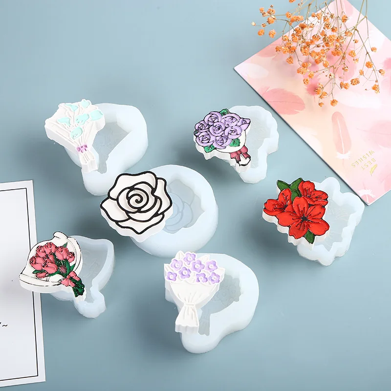 New 6 Style Flowers Silicone Chocolate Fondant Mold DIY Tulip Rose Resin Mould Epoxy Molds for Jewelry Wedding Decor Making