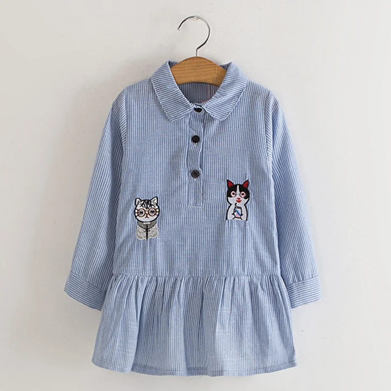 Корейский стиль; простая детская рубашка в полоску для девочек; платье-рубашка для школьниц; сезон весна-осень; удобная льняная хлопковая одежда с длинными рукавами