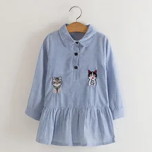 Корейский стиль; простая детская рубашка в полоску для девочек; платье-рубашка для школьниц; сезон весна-осень; удобная льняная хлопковая одежда с длинными рукавами