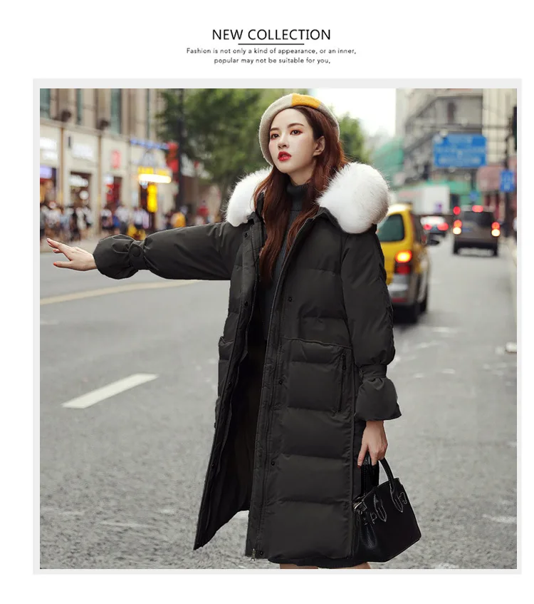 Fashion Mid-length down Feather Cotton-padded Clothes Women's Winter New Style Korean-style Casual Large Fur Collar Thick o