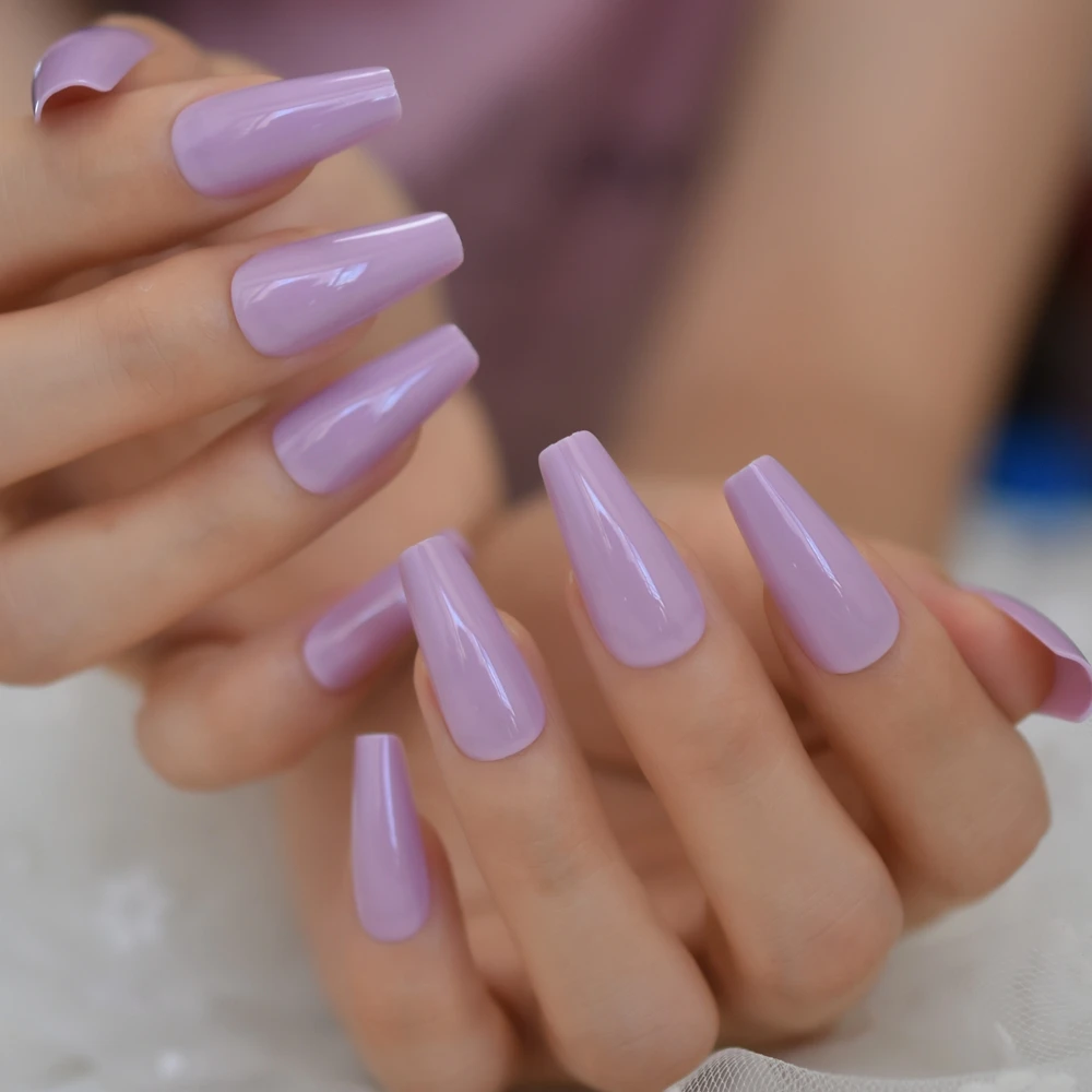 Lavanda púrpura ataúd uñas postizas larga forma de bailarina Color sólido Uñas  acrílicas artificiales gruesas reutilizables y manicura de Gel 24|Uñas  postizas| - AliExpress