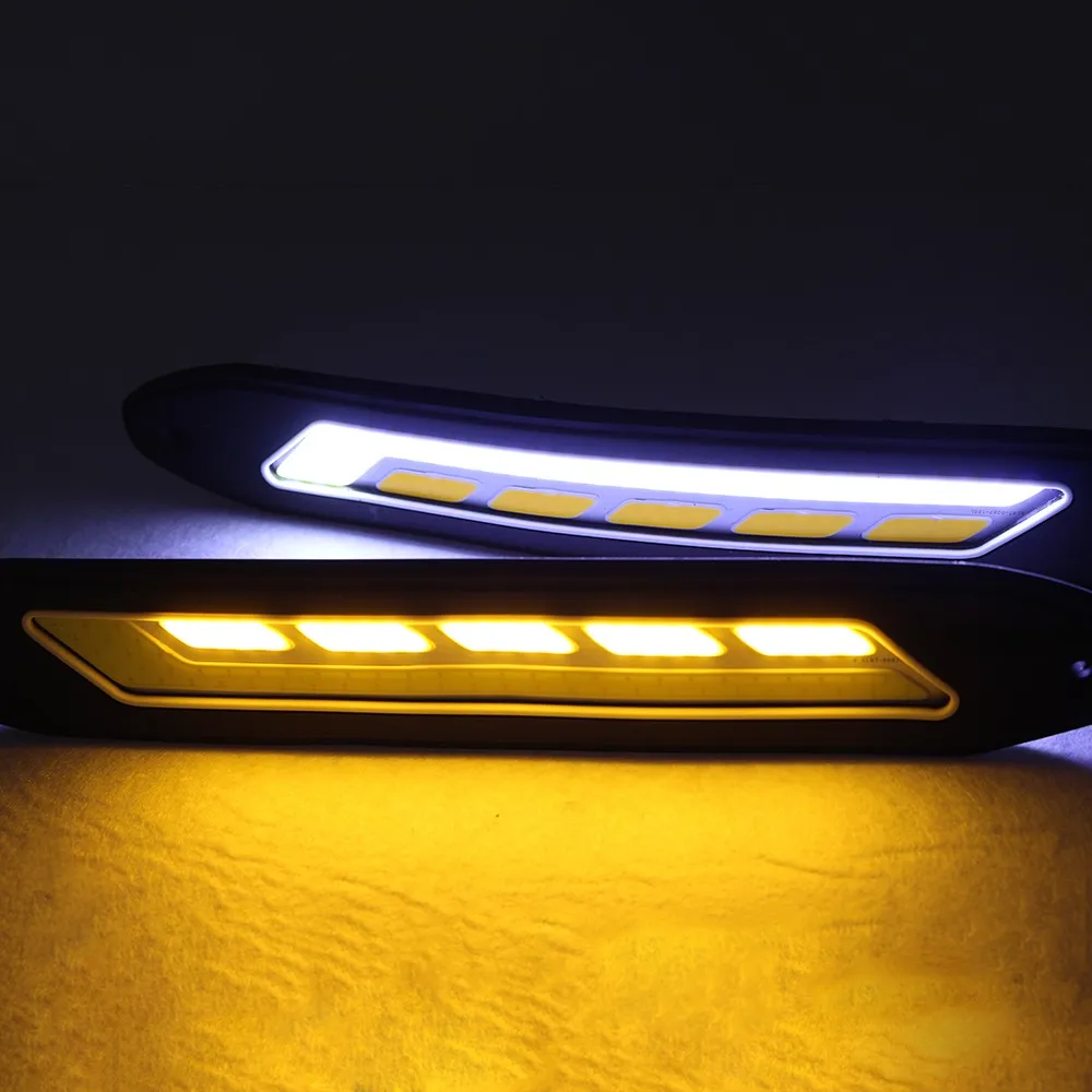 2X гибкий водонепроницаемый белый и желтый автомобильный головной светильник светодиодный дневные ходовые огни DRL противотуманный светильник s с поворотным сигналом светильник COB CJ