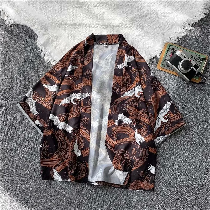 V-hanver Kimono Man Japanse Kleding Yukata Mannelijke Samurai Kostuum Haori Obi Strand Mannen Kimono Vest Japanse Streetwear Jas