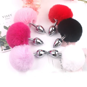 Plush Ball Rabbit Tail Anal Plug Stainless Steel Prostate Massager Butt Plug BDSM Sex Toys for Women Cosplay Adult Sex Games 2
