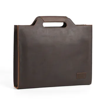 

Nesitu Highend A4 New Brown Vintage Thick Genuine Crazy Horse Leather Office Men Briefcase Messenger Bags Portfolio M6003