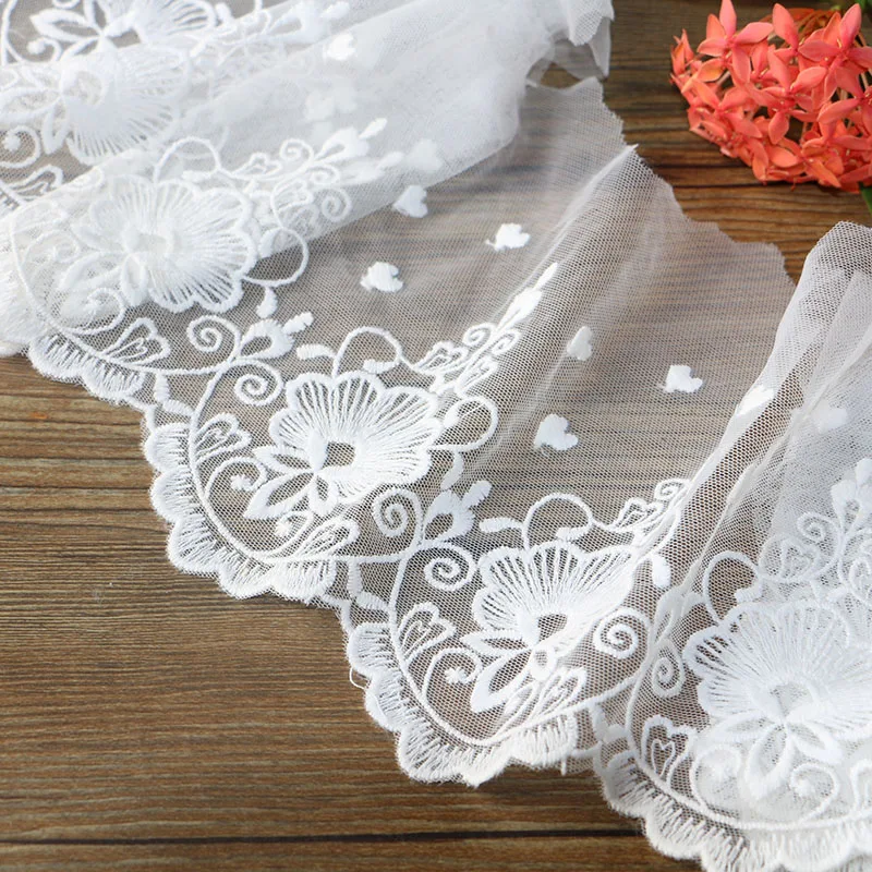 1yards/lot16cm White mesh Embroidery lace Ribbon Dress lace Needlework